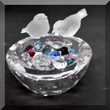 C33. Swarovski Crystal birds on birdbath with crystals 